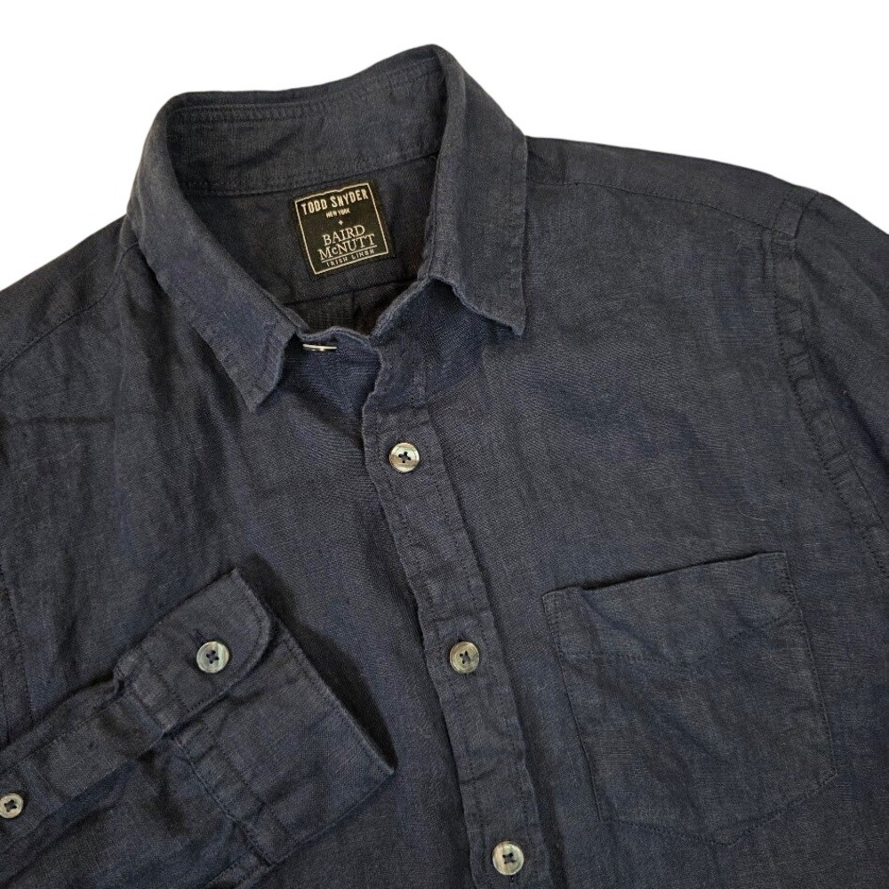 Todd Snyder Baird McNutt Irish Linen Men's XS Button Down Shirt Navy Blue LS